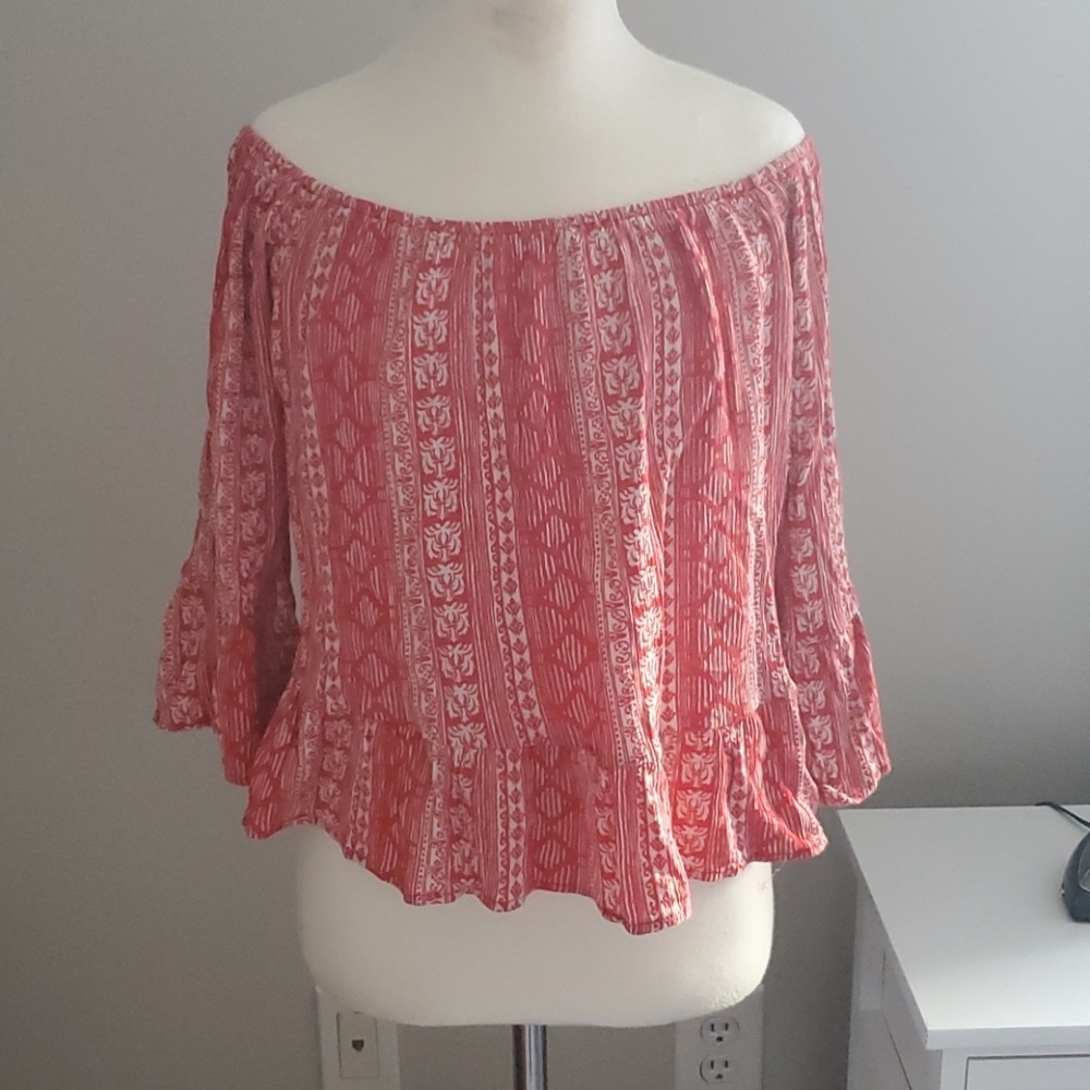 Printed Coral Off Shoulder Top